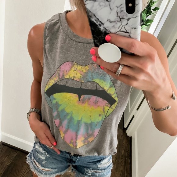 LOL Tie Dye Lips Graphic Tank - Size Small - Picture 2 of 4